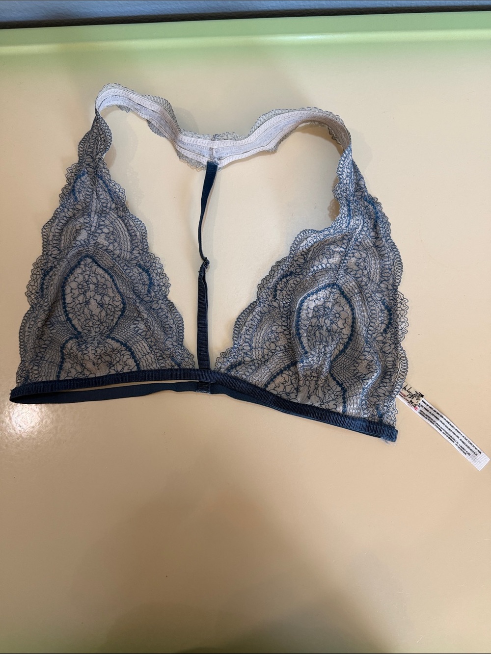 Sheer Lace Triangle Bralette in Dusty Blue
